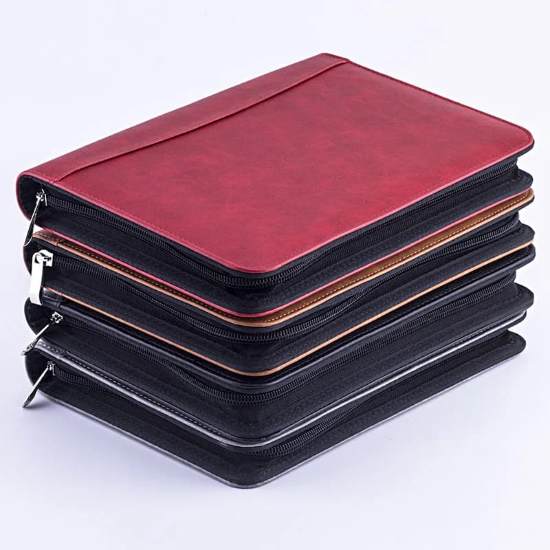 Cartella portadocumenti A5 Padfolio con cerniera per calcolatrice Fichario Raccoglitore per notebook Valigetta per quaderno a spirale esecutiva a 6 anelli