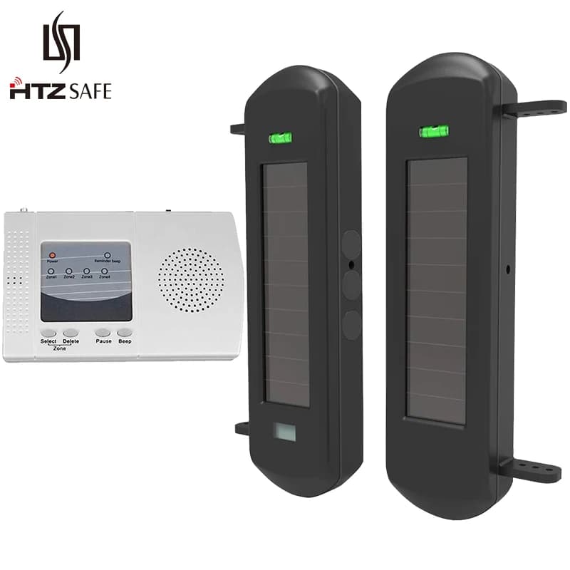 HTZSAFE Sistema di allarme per vialetto con sensore a raggio solare: portata wireless di 800 metri: portata del sensore di 100 metri: avvisi di sicurezza domestica fai-da-te