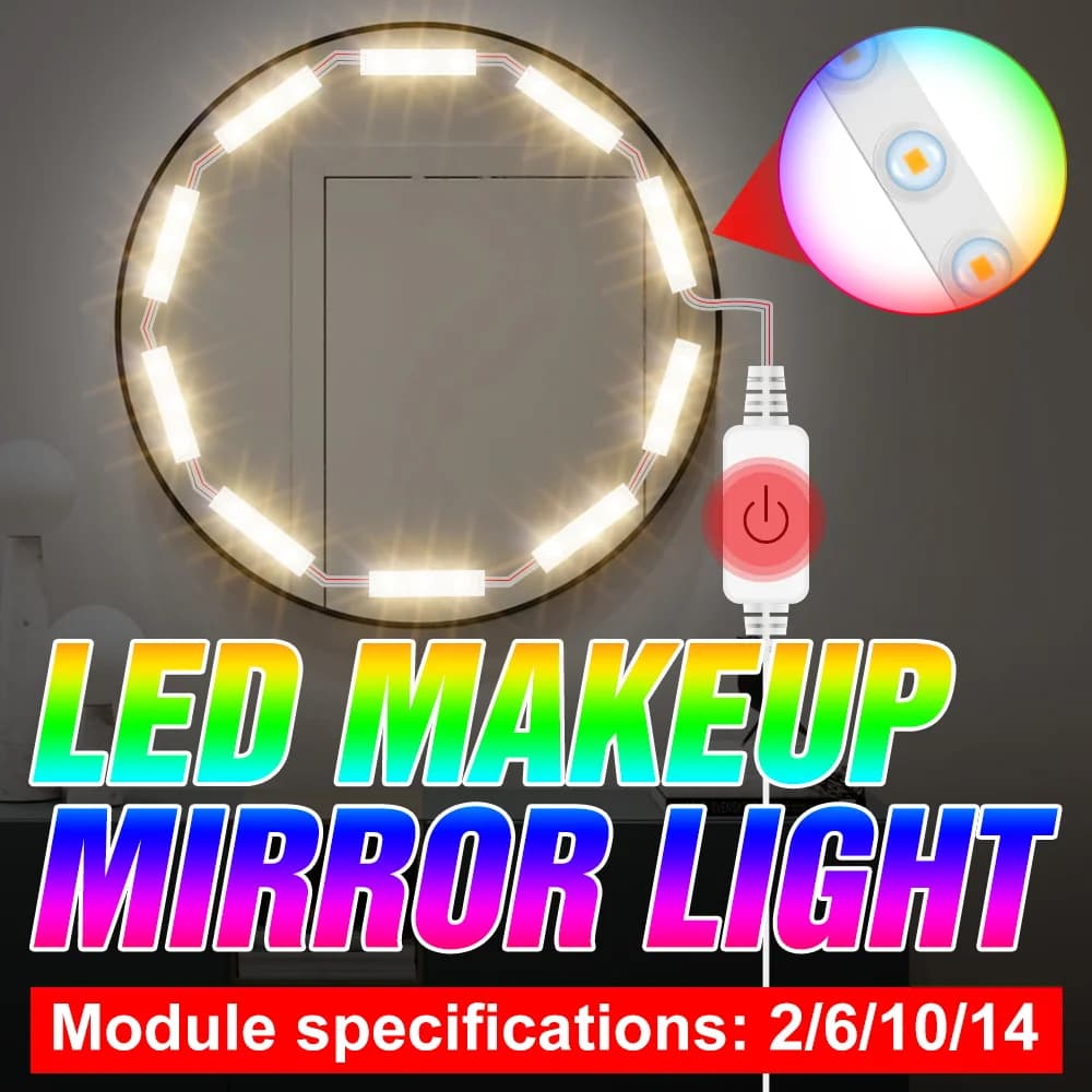 USB 5V LED Specchio per il trucco Lampadina Luci per il trucco Lampada da parete Hollywood dimmerabile continua 2 6 10 14 Kit lampadine per toeletta