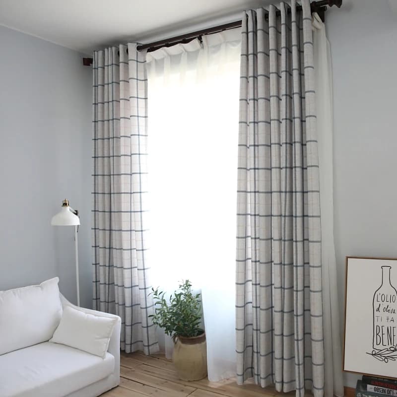 Tende moderne in tessuto di cotone e lino a reticolo semplice, tende per finestre semi-opaccanti scozzesi in stile nordico per soggiorno camera da letto