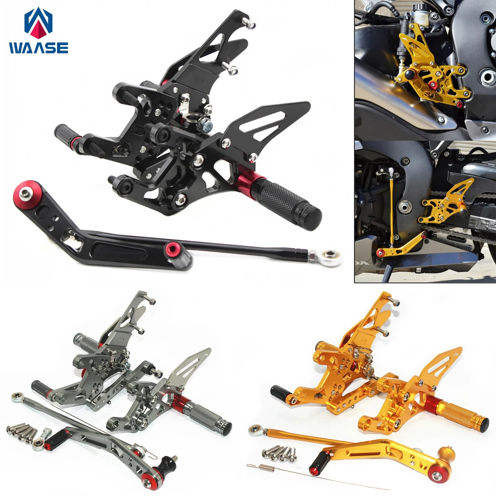 Waase pedane poggiapiedi regolabili per moto pedane pedali Set posteriore per HONDA CBR1000RR CBR 1000 RR Fireblade SC59 2008-2016
