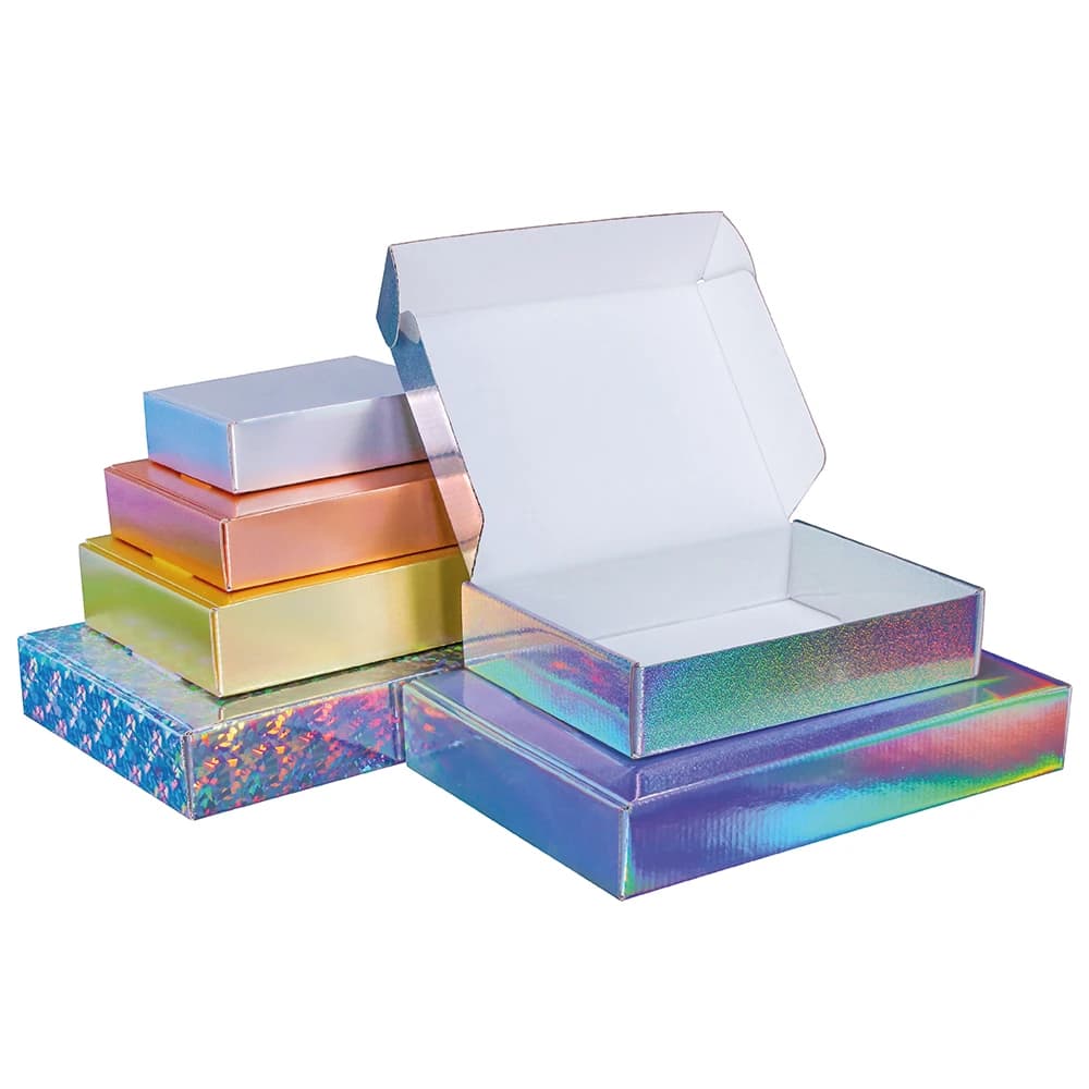 Confezione di colori all'ingrosso di cartone Laser confezione regalo piccola in oro parrucca in cartone ondulato a 3 strati vuoto