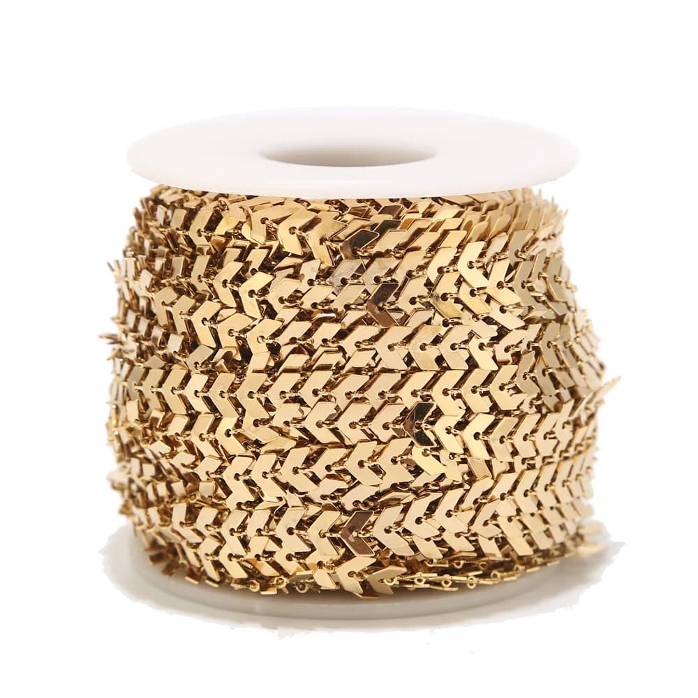 Catene in oro con catena a maglie a V in acciaio inossidabile da 1 metro, larghezza 6 mm, per collane, bracciali, cavigliere, gioielli fai da te