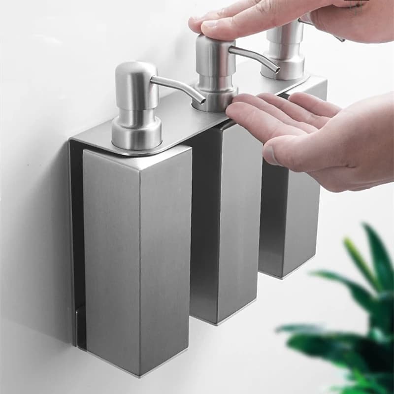 Dispenser per Sapone Liquido in Acciaio Inox Spazzolato, Bottiglia per Gel Doccia, Accessori per Bagno e Cucina