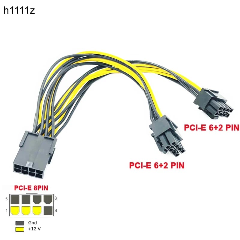 Cavo di alimentazione adattatore scheda video grafica VGA PCI-Express PCIE da 8 pin a doppio 8 (6 + 2) pin 20 cm per BTC Bitcoin Miner Mining