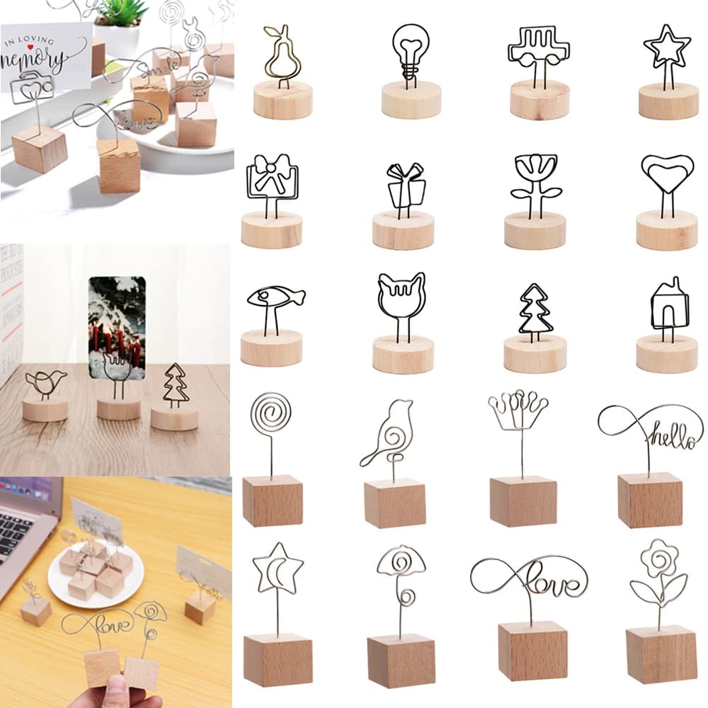 1PC New Creative Round wood Note Picture Frame Clip Table Number Wedding Photo Holder Photo Clip Memo Name Card Pendant Holder