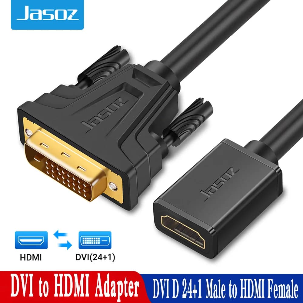 Adapter Jasoz DVI to HDMI bidirectional cable connector DVI D 24 + 1 male to HDMI female for HDMI projector to DVI Cabl