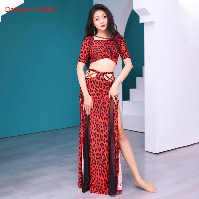 Belly Dance Top Or Skirt Leopard Print Shirt High Waist Split Skirt Practice Clothes Female Adult Elegant Performance Clothing