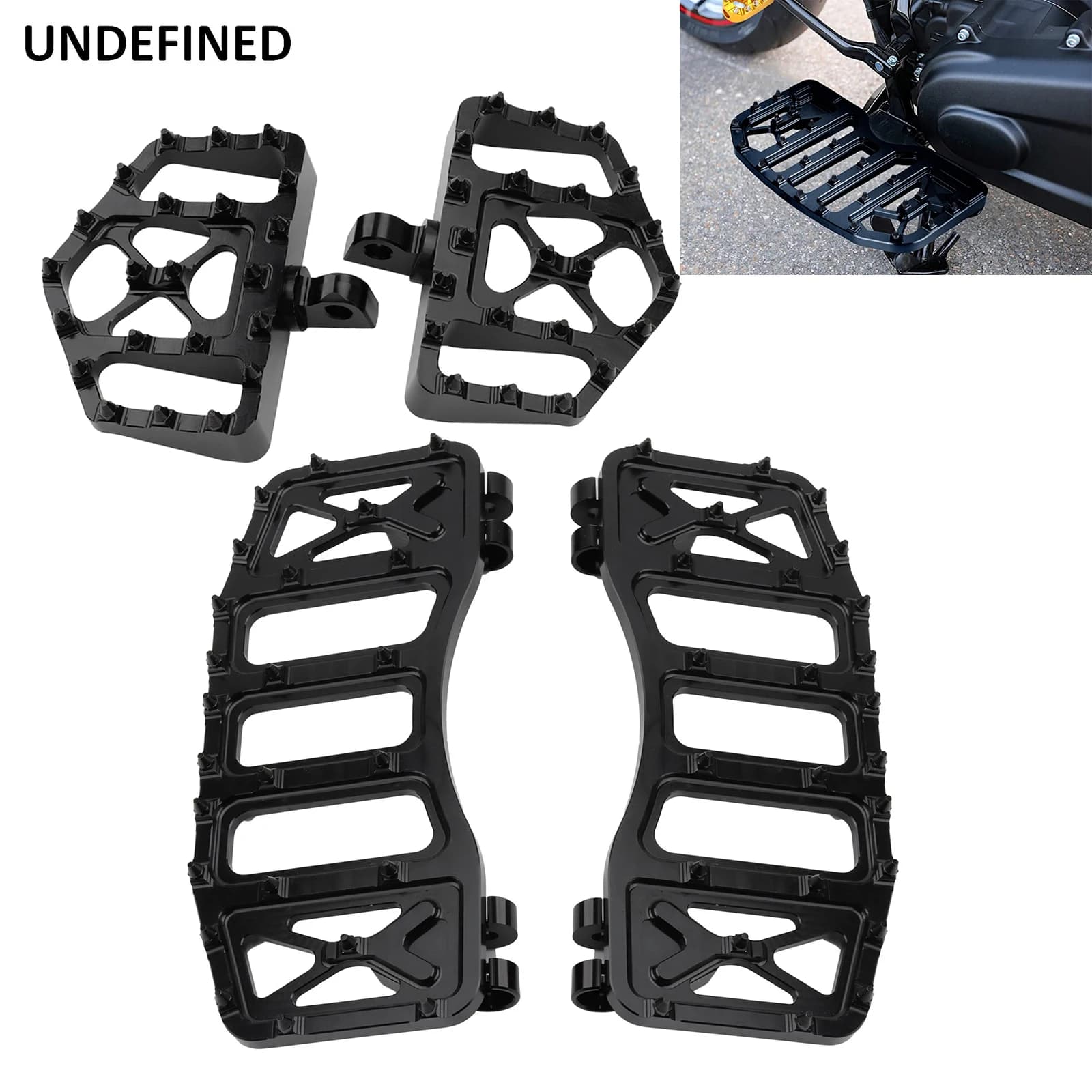 Wide Floorboards Front Driver MX Offroad Foot Pegs Black Spike Footrests for Harley Touring Street Glide Softail Fatboy Dyna FLD