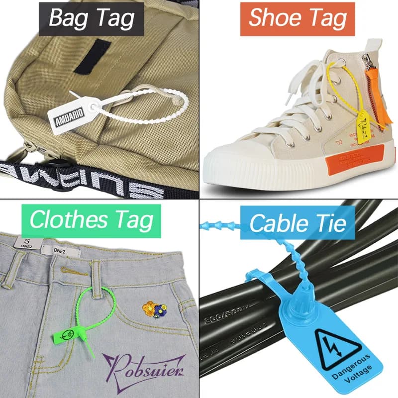 Fascette in plastica personalizzate con perline per abbigliamento, scarpe, borse, sigilli di sicurezza con logo del marchio, 250 mm, 1000 pezzi