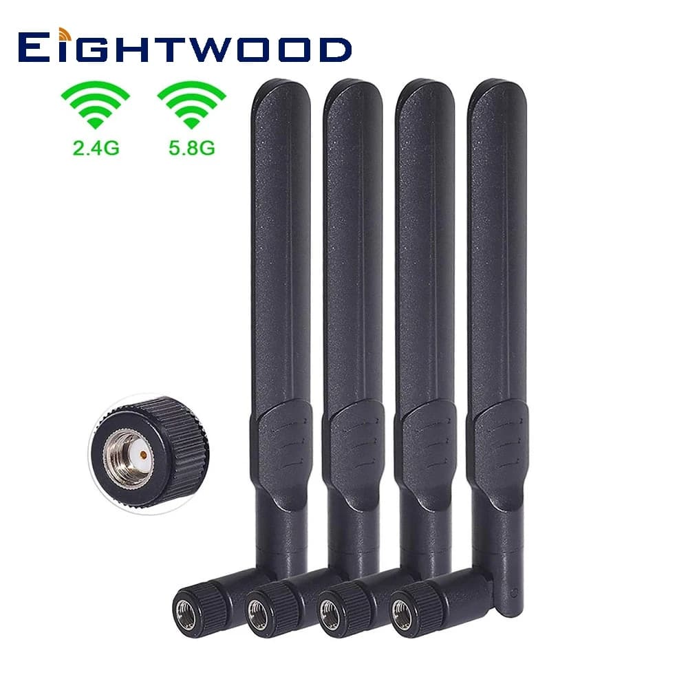Eightwood Set di 4 Antenne WiFi Dual Band RP-SMA per Router Wireless, Scheda di Rete Mini PCI Express PCIE, Adattatore WiFi, Telecamera di Sicurezza