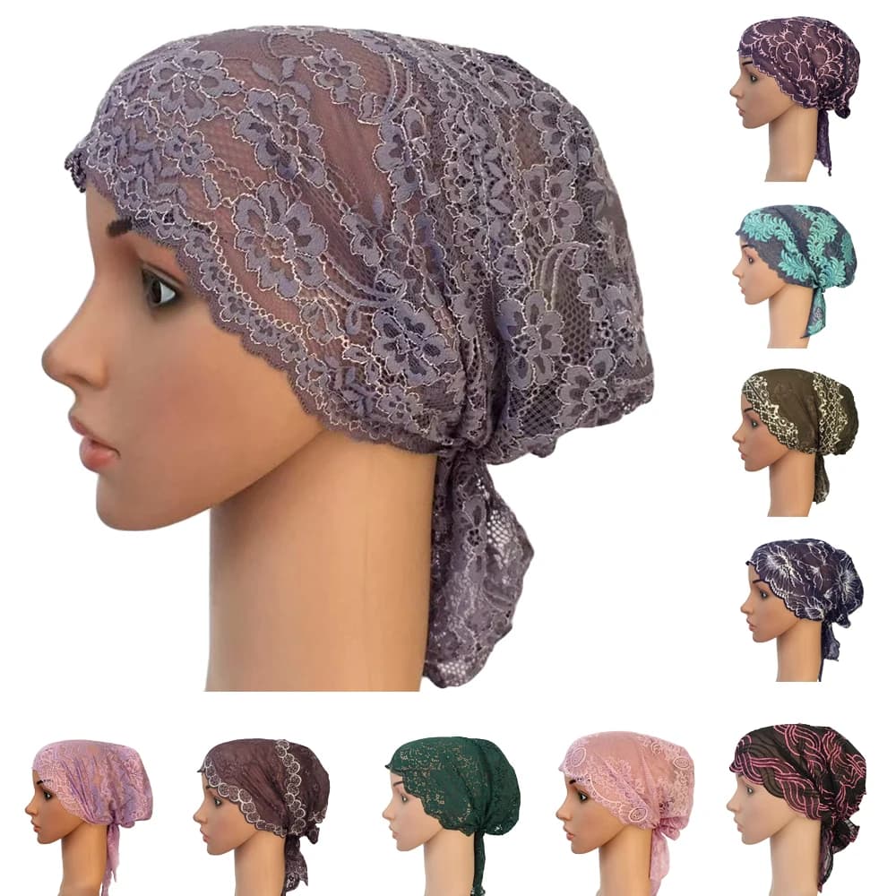 Donne Musulmane Turbante Berretto Interno Arabo Del Merletto Islamico Copricapi Chemio Cappello Avvolge Copertura Beanie Fiore Perdita di Capelli Cap Morbido Coda Lunga Cofano