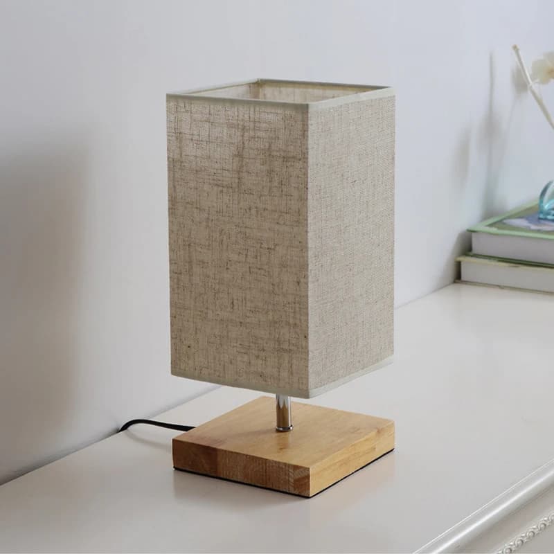 Lampade da comodino moderne Base in legno tessuto quadrato lampada da scrivania in tessuto camera da letto comodino lampade da tavolo soggiorno Decor