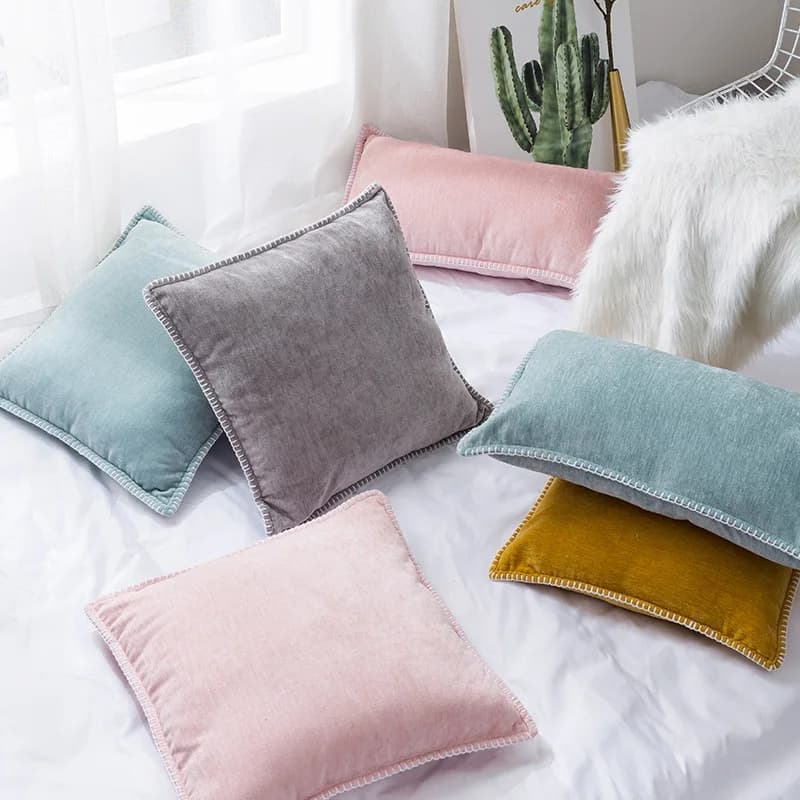 Fodera per cuscino morbida in ciniglia Federa per cuscino solida con frange gialle rosa grigio senape per la decorazione domestica Divano letto 45x45 cm