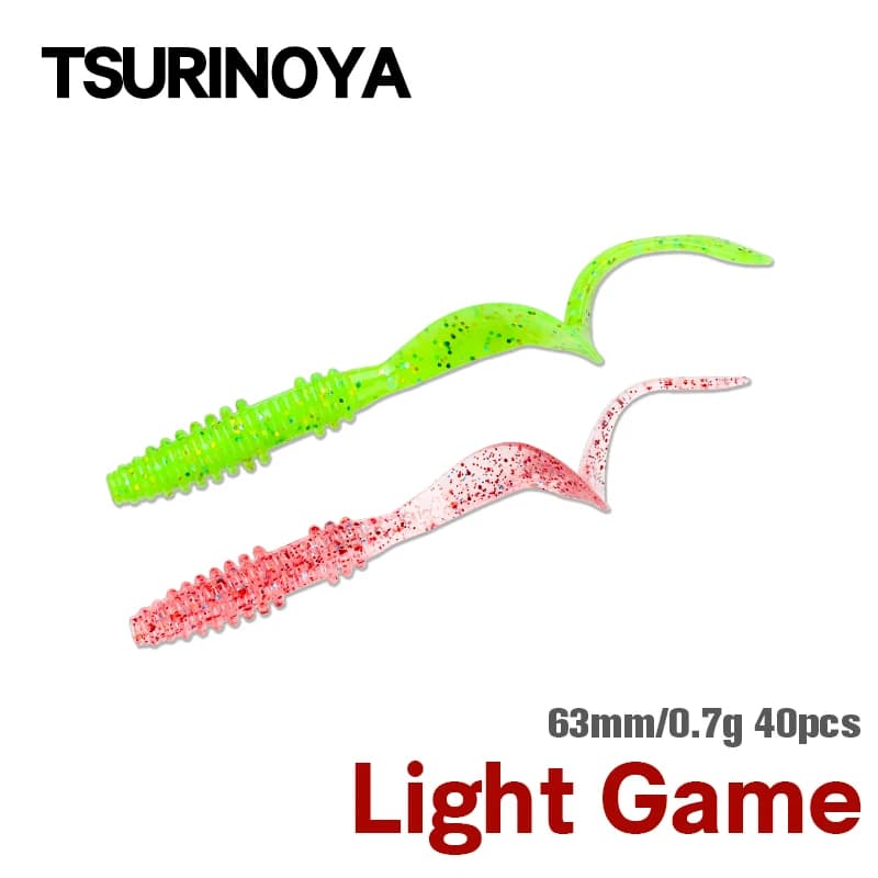 TSURINOYA 63mm 0.7g 40 pz Gioco di Luce Esca Morbida Richiamo di Pesca BOUNDEN Silicone Artificiale Verme Ajing Bass Pike Swimbaits
