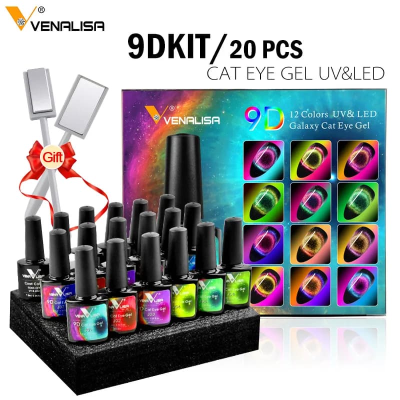 Nuovo 9d galaxy cat eye gel polish set scatola venalisa magia di scintillio smalto di chiodo magent topcoat base coat gel strumento kit