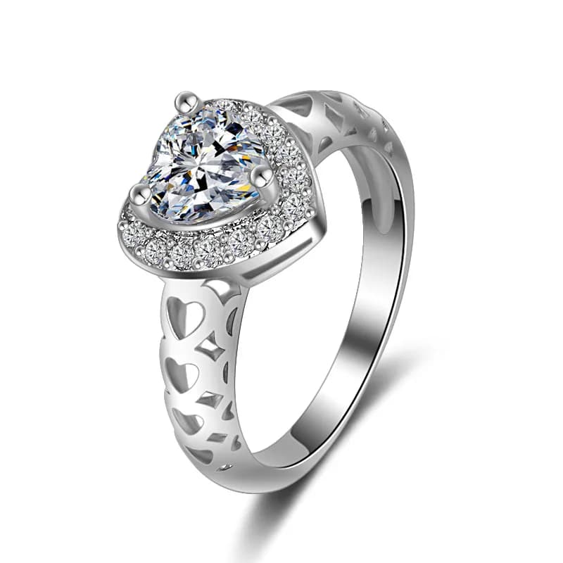 Buyee Anello nuziale in argento sterling 925 con zirconi bianchi chiari Anello a forma di cuore per donna Ragazza Cerchio di gioielleria raffinata per feste di moda
