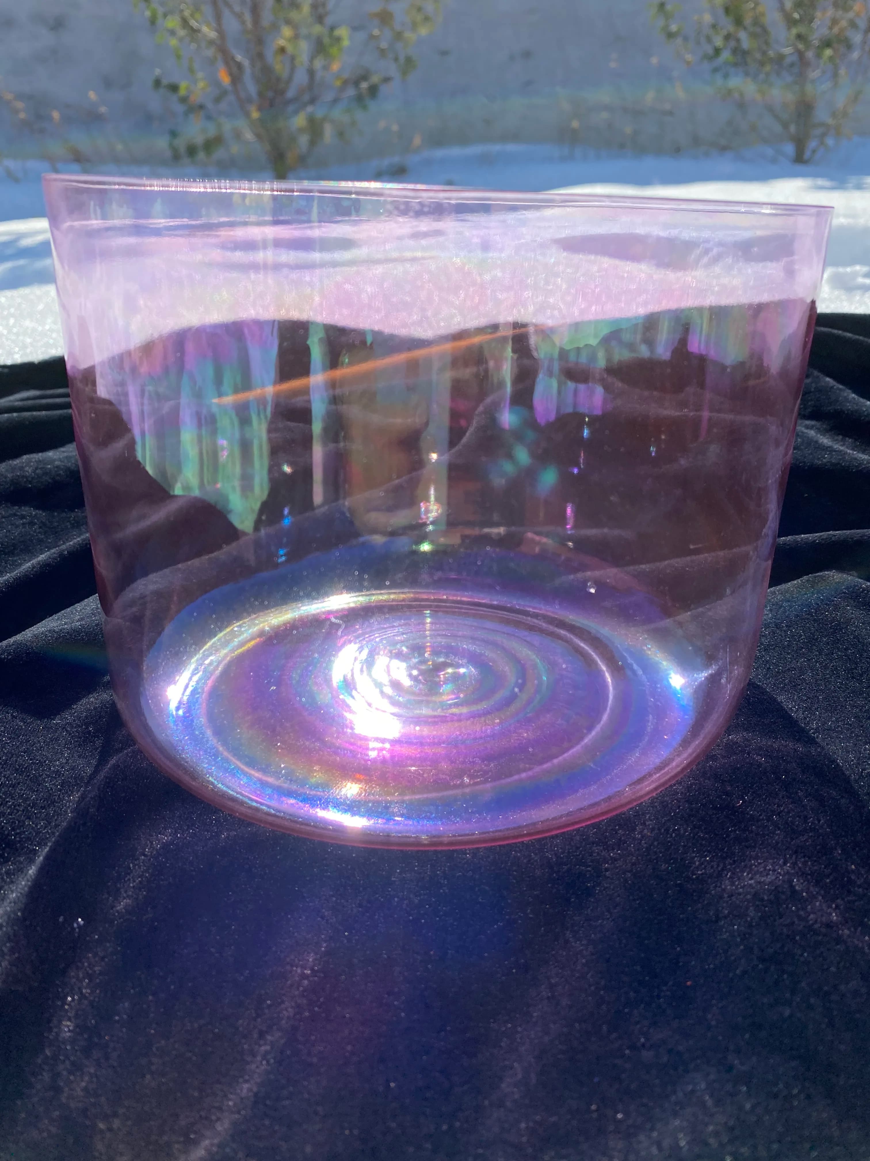 3rd octave "A" note third eye chakra size about 7inch, 432Hz Crystal singing bowl pink cosmic for sound healing.
