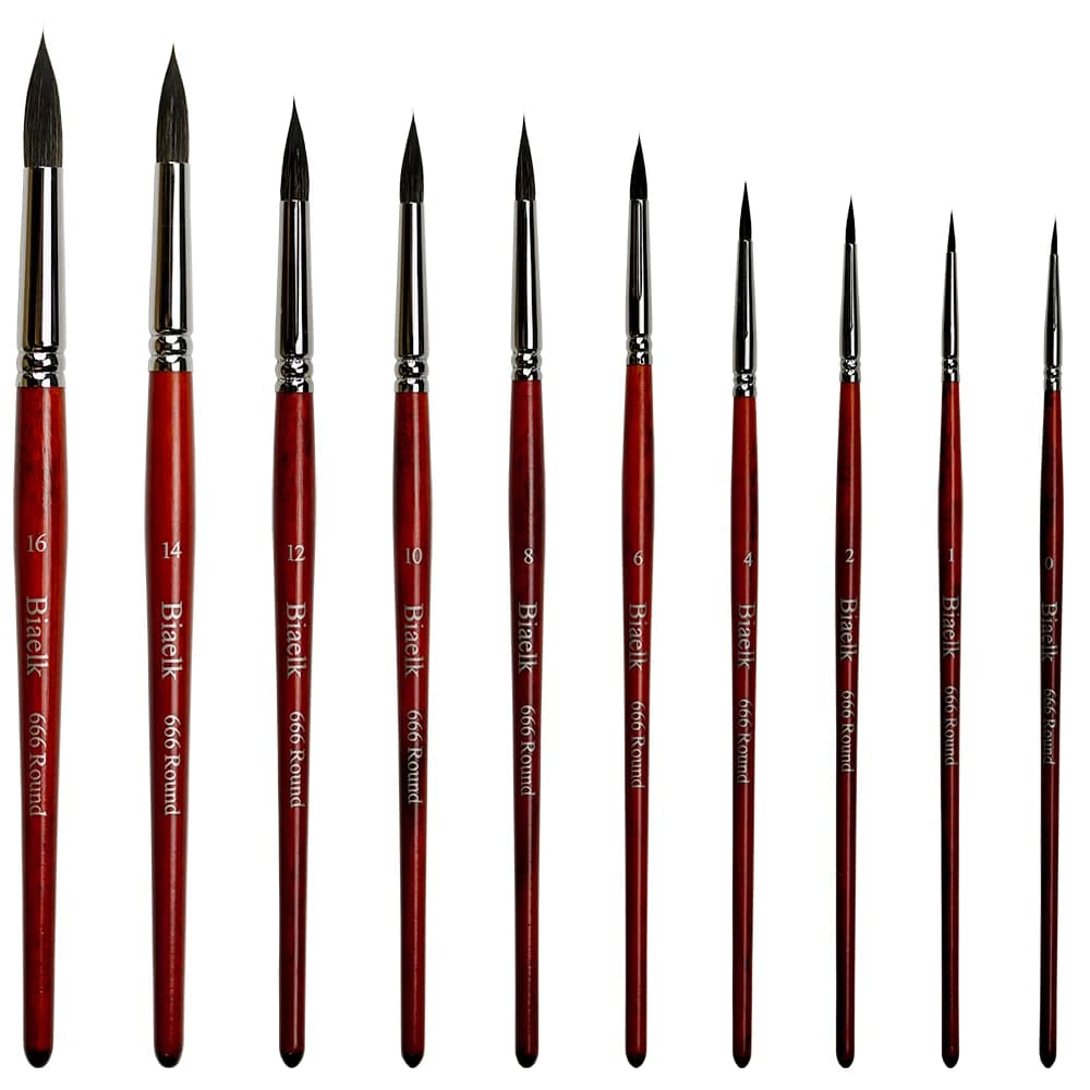 High Quality 10PC 666Round Squirrel Mix Hair Wooden Handle Watercolor Acrylic Artist Art Tool Supplies Paint Brush