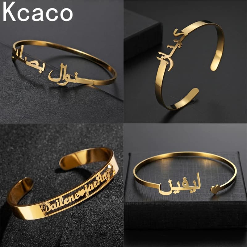 Kcaco Bracelet with Custom Name Letter Bracelet with Arabic Name Adjustable Bracelets Women's Men's Stainless Steel Kids Dangle