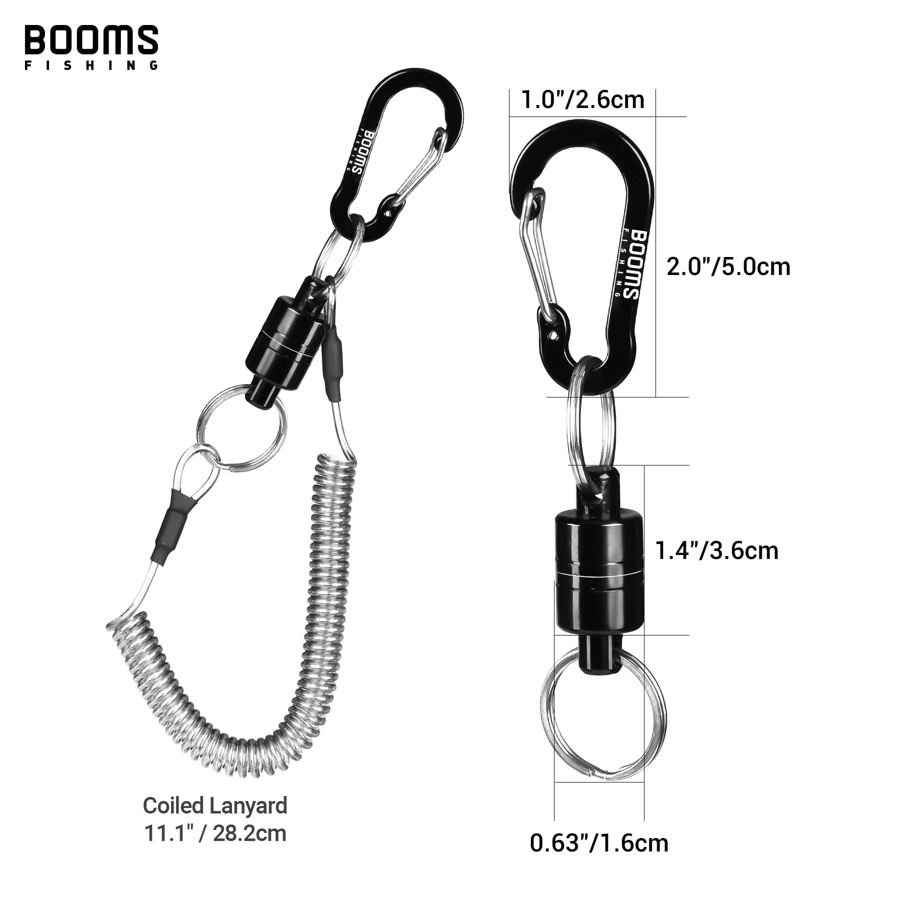 Booms Pesca Supporto magnetico per rilascio rete con cordino a spirale Pesca a mosca 3,5 kg Forte magnete Moschettone Fibbia veloce Corda antigoccia