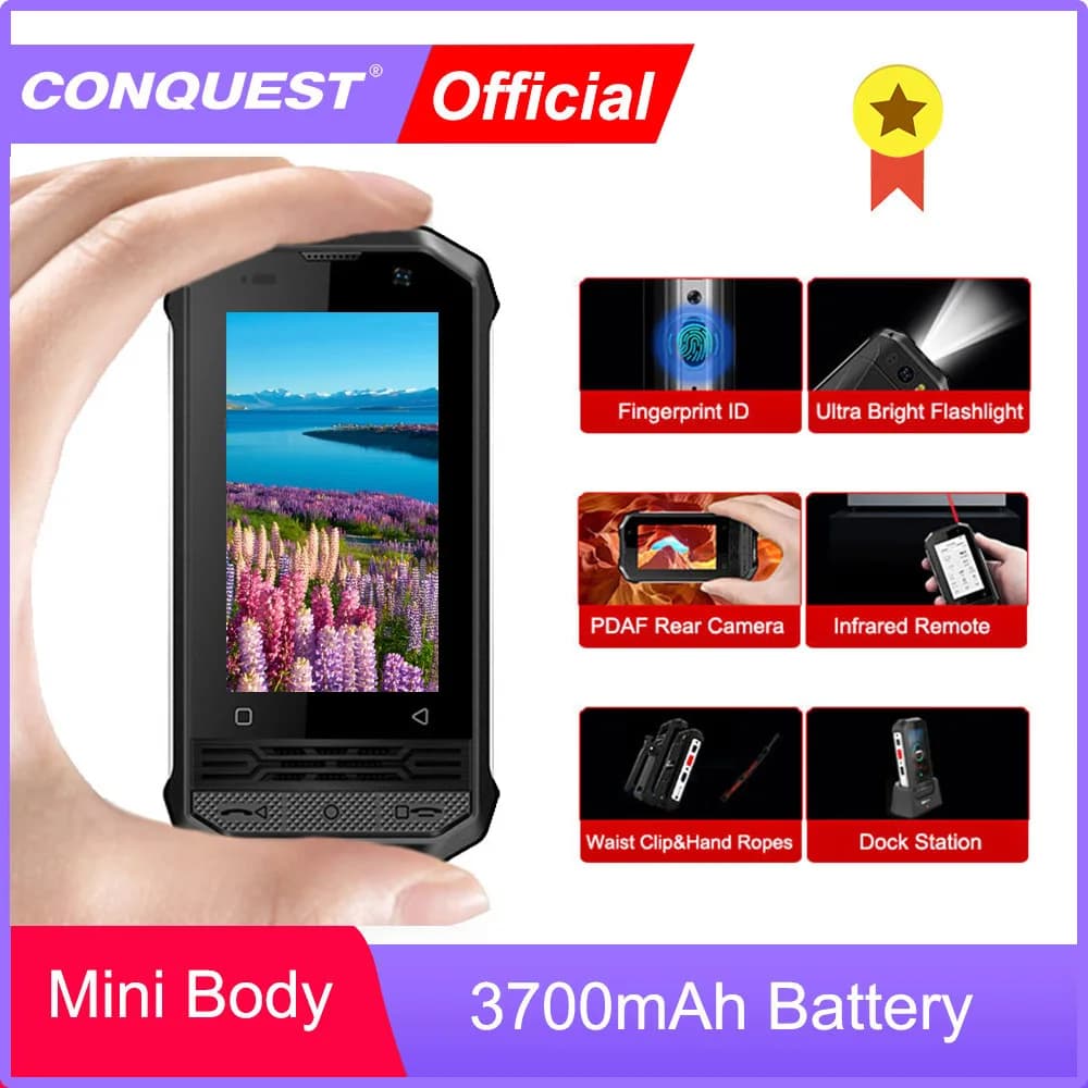 CONQUEST F2 Mini IP68 Smartphone robusto NFC Android sbloccato Global 4G Network NFC Remote Mobile Phone