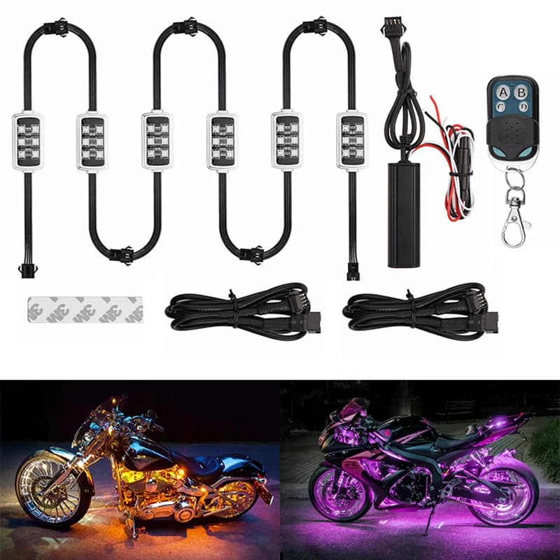 Niscarda Auto Moto RGB LED Intelligent Brake Lights Atmosphere Light With Wireless Remote Control Moto Strip Decorative Lamp Kit