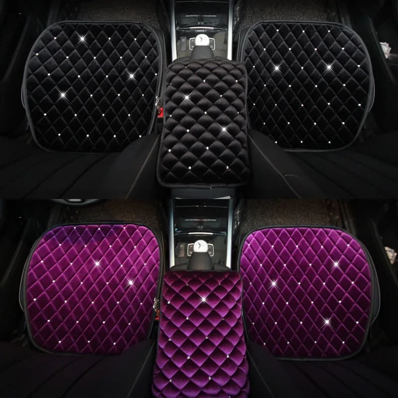 Universal car seat cover with winter diamond, automatic seat cushion with rhinestones, velvet back front seat cover, car accessories