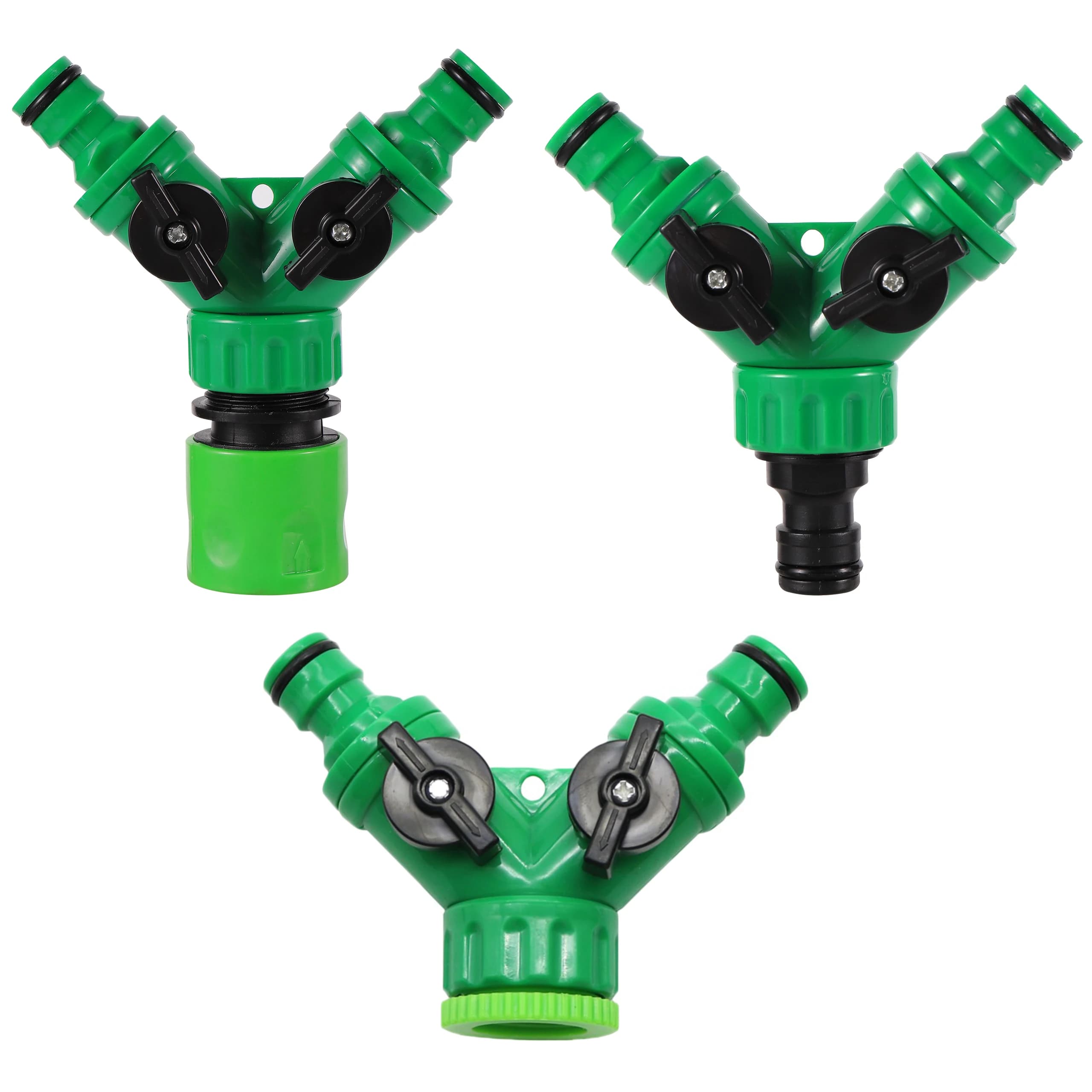 Rubinetto da Giardino a 2 Vie con Sdoppiatore 1/2" 3/4" Filettatura Femmina, Valvola Regolabile a Y per Irrigazione e Controllo dell'Acqua