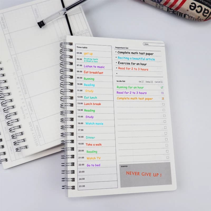 2025 Quaderni Agenda giornaliera settimanale Piano mensile Organizzatore a spirale A5 Quaderni Mensile Agenda trasparente Agenda Planner