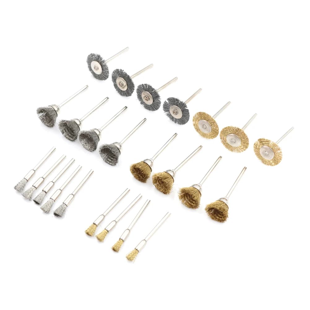 24 pezzi spazzola in ottone ruote in filo d'acciaio spazzole trapano utensili rotanti lucidatura Dremel utensili rotanti Set di spazzole per la rimozione della ruggine in metallo