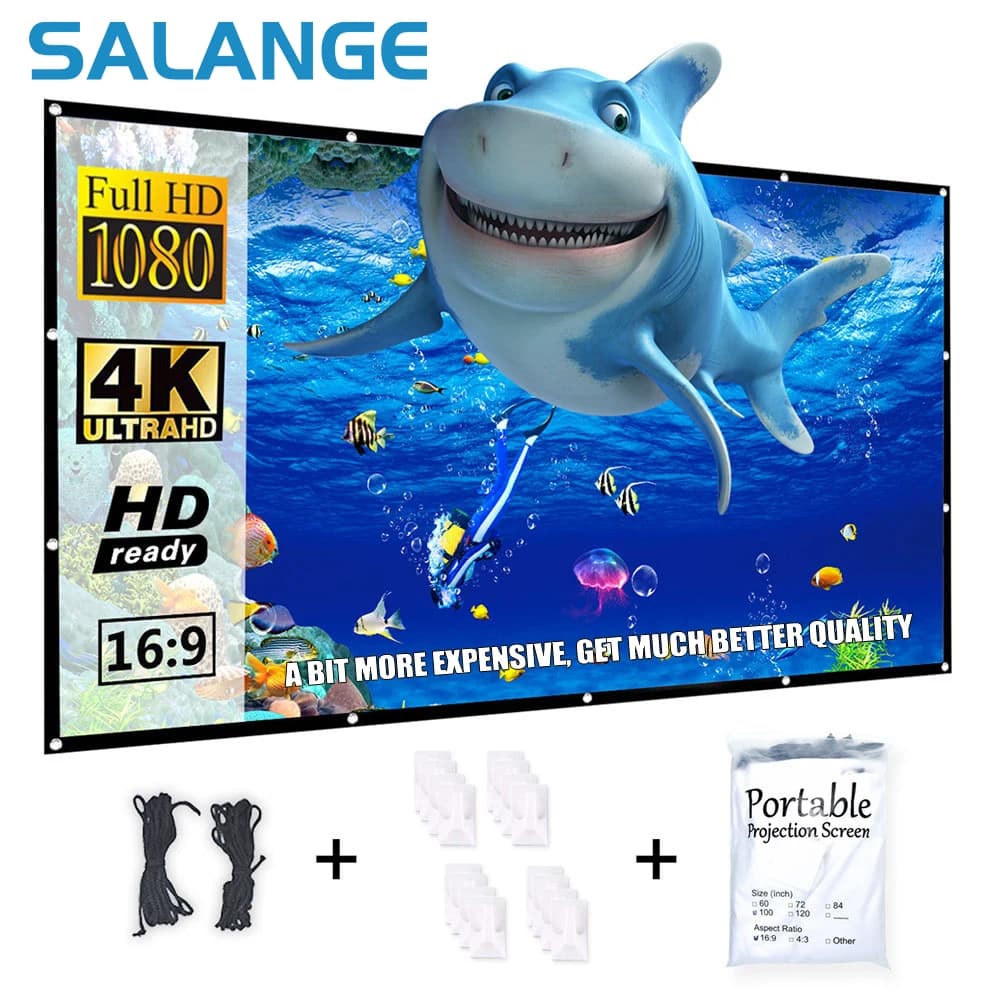 Schermo del proiettore Salange 100 pollici 120 pollici 150 portatile pieghevole per Home Theater schermi di proiezione a doppio lato per interni all'aperto