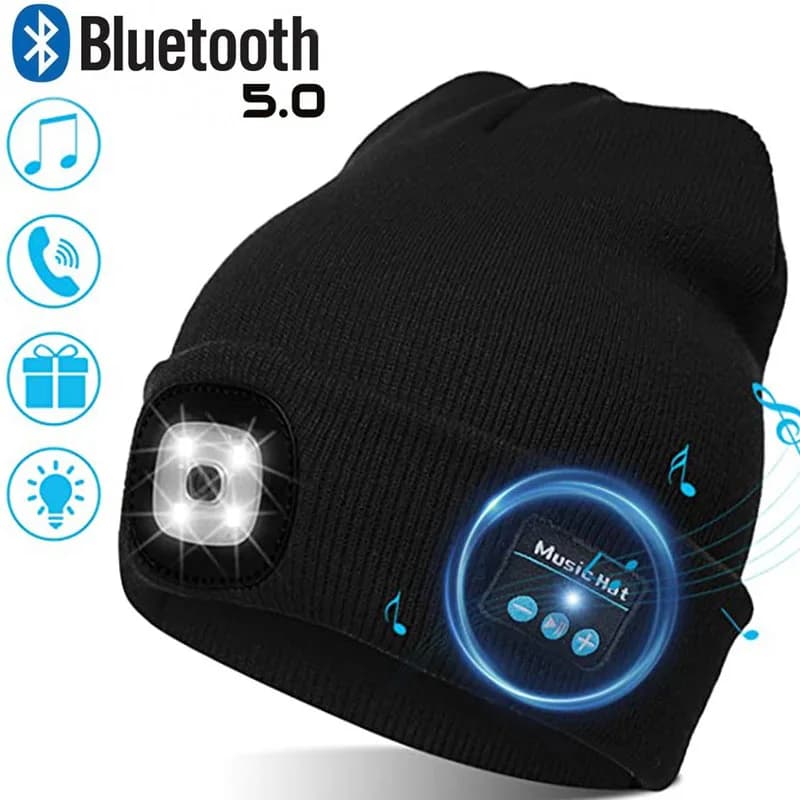 Berretto caldo Bluetooth 5.0 Cappello LED Auricolare stereo wireless Lettore musicale con microfono per supporto vivavoce Dimmerabile ricaricabile