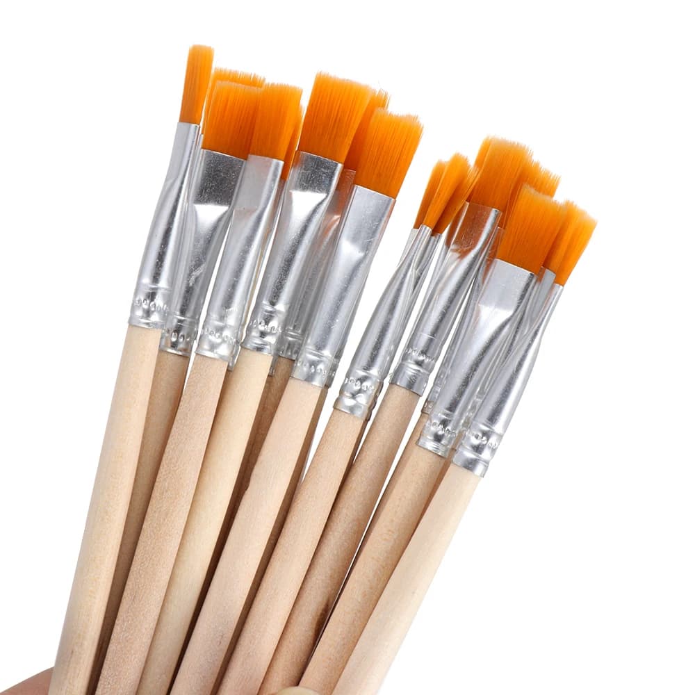 10 pz/set piatto/punta manico in legno gancio linea penne Nylon spazzola per capelli pittura penna acquerello calligrafia pennelli forniture d'arte