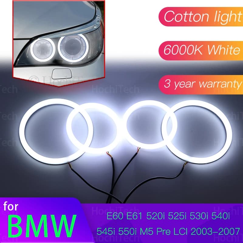Angel Eyes Kit 6000L Cotton White Light Ring For BMW E60 E61 520i 525i 530i 540i 545i 550i M5 Pre LCI 2003-2007