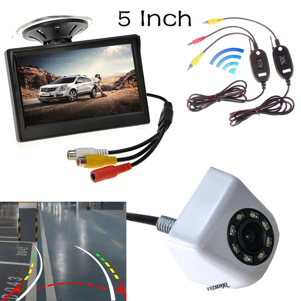 Car Parking System Kit Wireless Dynamic Trajectory Backup Rear View Camera+5" TFT LCD Color Reversing Display Monitor