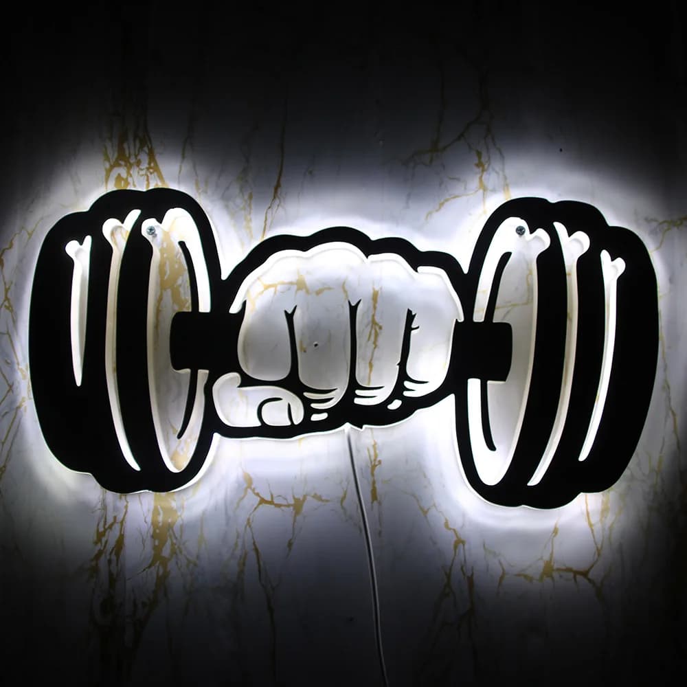 Manubri Forza Lampada da parete a LED per la casa PALESTRA Sala allenamento Decorazione Illuminazione a LED Opere d'arte Manvcave Lampada da parete con emblema fitness