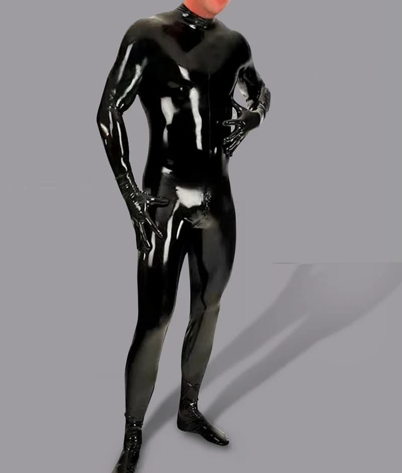Sexy Shiny Body da uomo Copertura completa del corpo PU Lattice Impermeabile U Custodia convessa Tuta Lingerie sexy Stretto Gay Wear con guanto M115