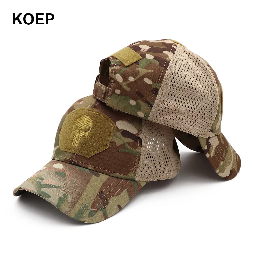 KOEP New Mesh Punisher Berretto da baseball Berretti da pesca Uomo Outdoor Camouflage Jungle Hat Escursionismo Cappelli Casquette