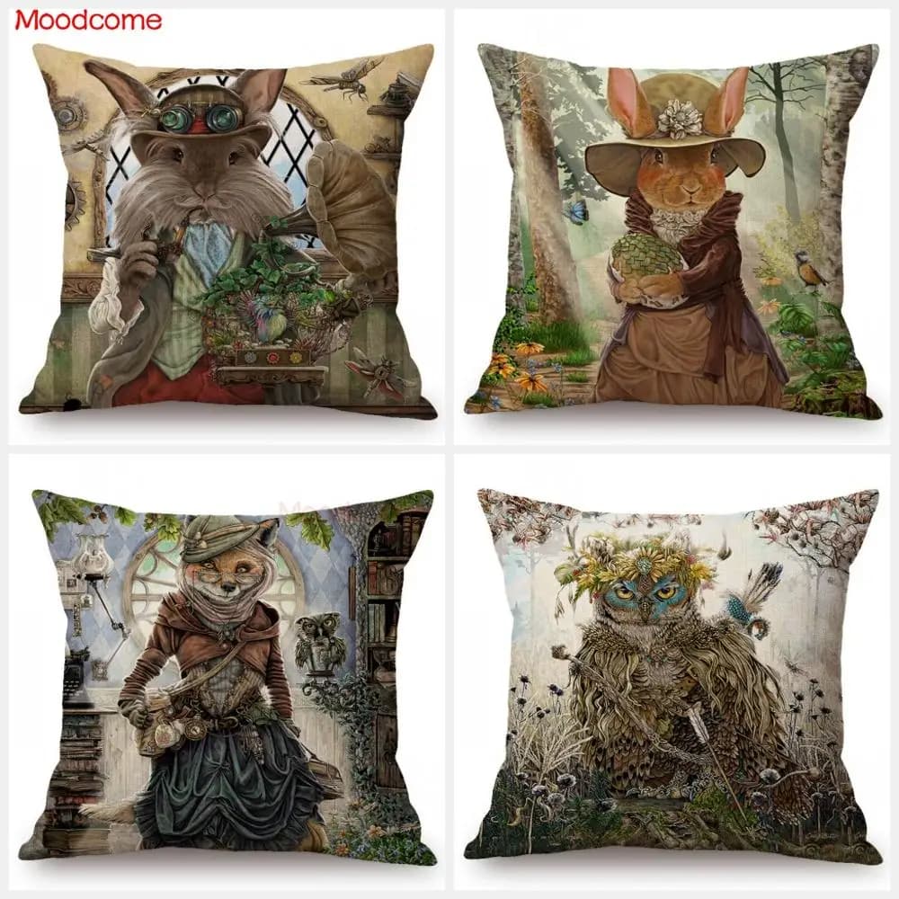 Fiaba Alice nel Paese Delle Meraviglie Cute Animals Volpe Coniglio Gufo di Arte Decorativa Cuscino Dei Bambini Camera Dei Bambini Della Decorazione Divano Fodere per Cuscini
