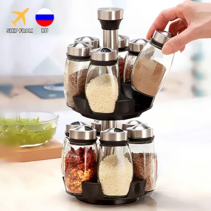 Set di barattoli di spezie organizzatore di vetro contenitore di sapore dell'agitatore di pepe vaso di condimento portabottiglie da cucina portabottiglie per aromatizzare lo scaffale del serbatoio