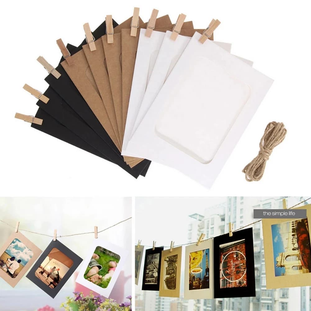 10PCS FAI DA TE Cornice di Carta Kraft Con Clip 2M Corda Appeso Foto Da Parete Cornice 3/4/5/6/7 Pollici Album Booth Prop Complementi Arredo Casa