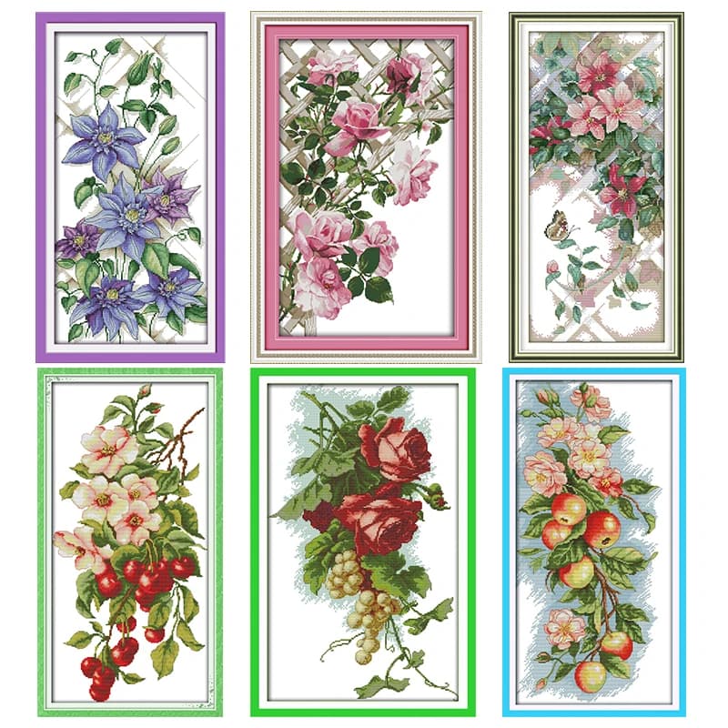 Joy Sunday Stamped Cross Stitch Kits Butterfly Over Flowers Printed 11CT 14CT Print Counted Handmade Embroidery Needlework Sets
