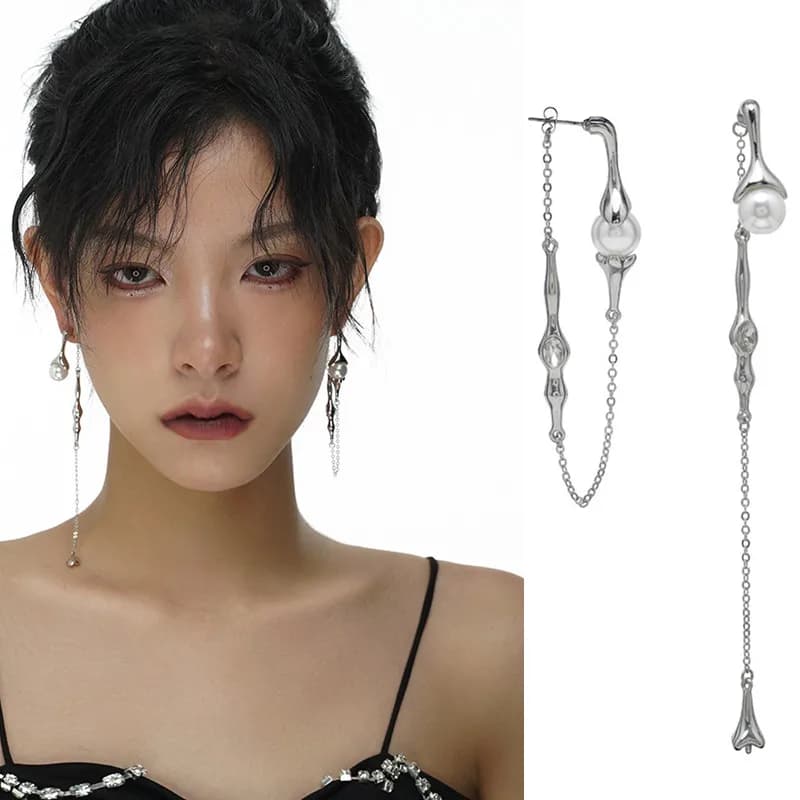XIALUOKE Punk Long Tassels Pearl Drop Earrings For Women Personality Hyperbole Earrings 2021 New Jewelry Gift