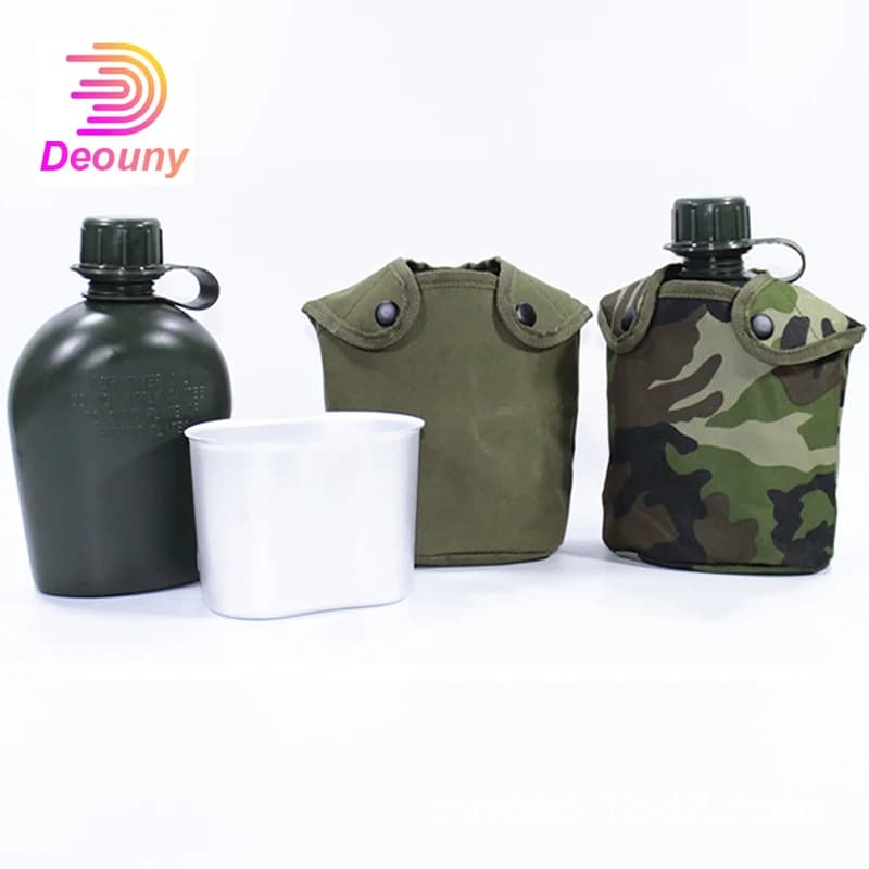 Borraccia da esercito in plastica DEOUNY boccetta da allenamento militare e scatola da pranzo in alluminio 3 pezzi bottiglia da acqua Vintage da esterno 800ml