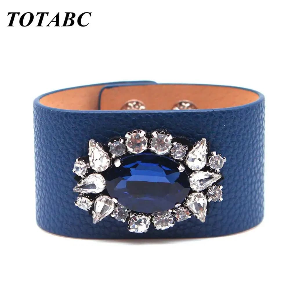 TOTABC Nuovo braccialetto in pelle con ciondolo strass contratto e generoso braccialetto e braccialetti di gioielli di moda Pulsera