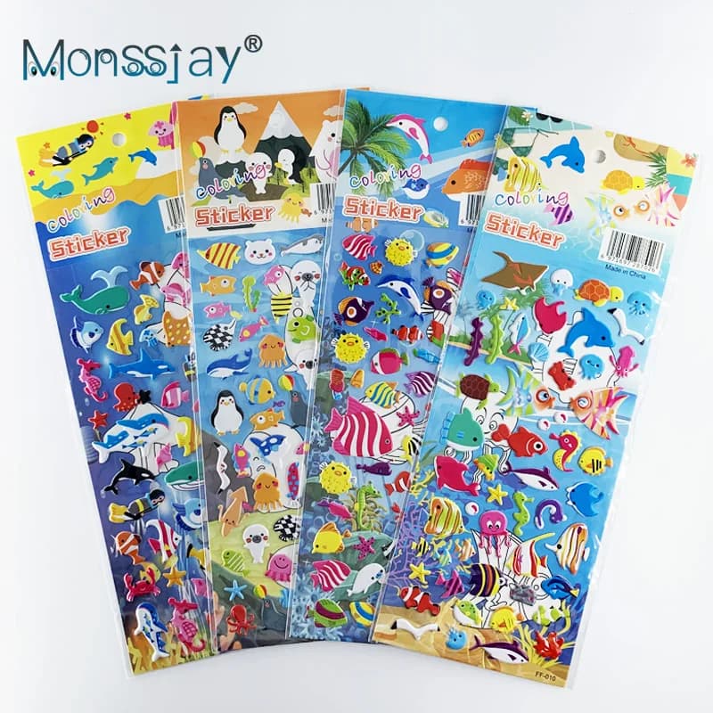 4 Sheets/Set Cartoon Marine Life Whale Dolphin Sea Fish Sticker for Children DIY Scrapbook 3D Bubble Stickers Toy Kids Gift