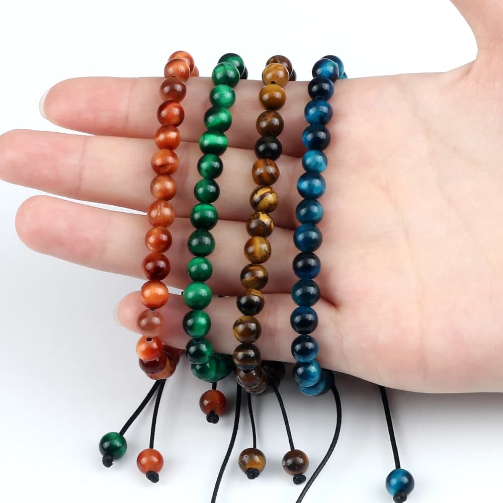 Bracciale in Pietra Naturale Occhio di Tigre 6mm, Braccialetto con Perle di Onice Nero e Buddha, Gioiello da Polso Regolabile per Donne, Gioielli Yoga, Pulseras