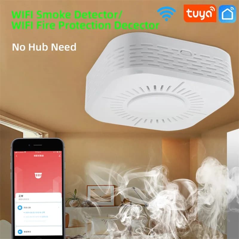 Rilevatore di fumo Tuya Smart Wifi, sensore di allarme fumo di sicurezza sicura, protezione antincendio, nessun Hub necessario, telecomando di Alexa Google Home