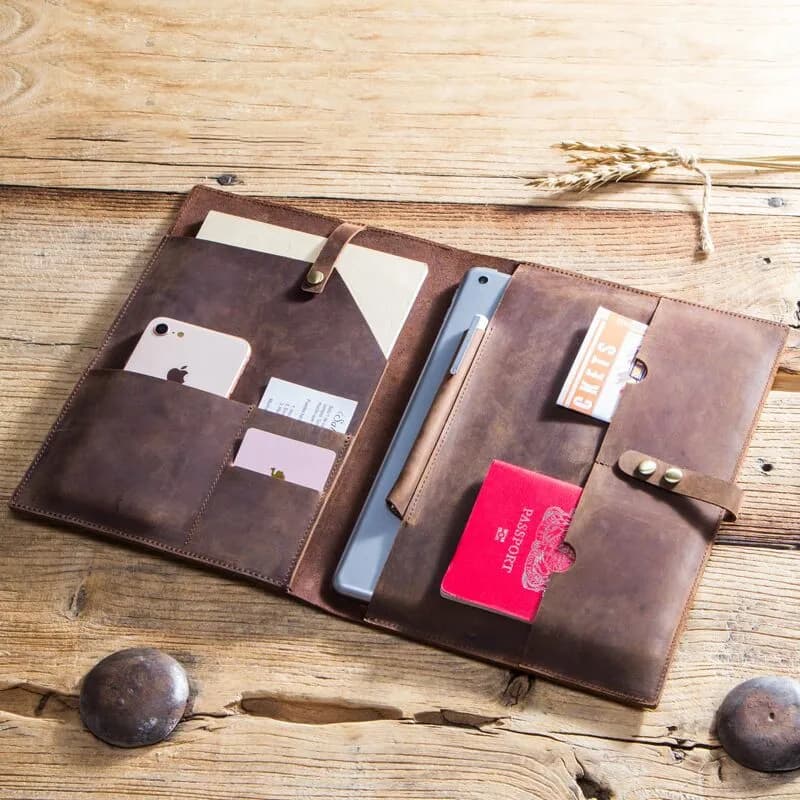 Sharkbang Multifunctional Luxury Retro Business Cow Leather Case Cover For iPad Tablet Sleeve Storage Pouch Notebook Bag Gift